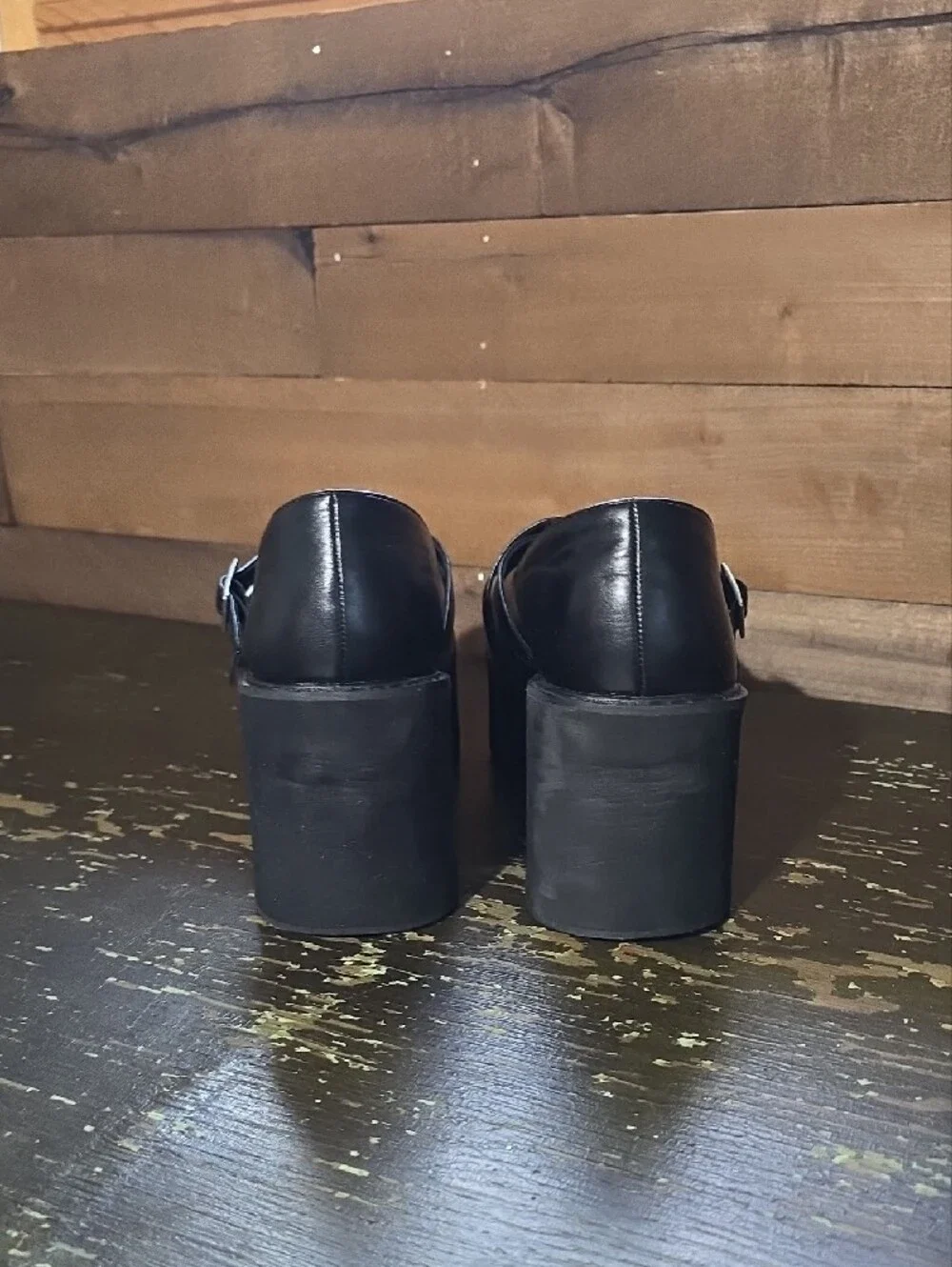 Black Platform Mary Jane Shoes with Buckle Strap